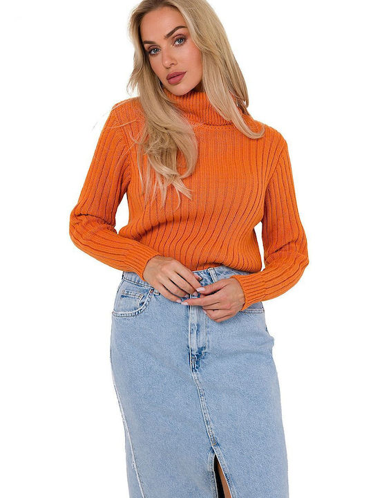 MOE Women's Blouse Long Sleeve Turtleneck Orange