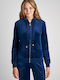Women's Sweatshirt Jacket Velvet Hooded Blue