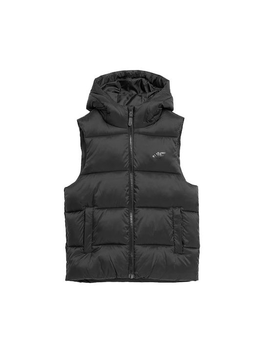 4F Jachetă casual pentru copii Fără mâneci Scurt cu glugă Negru
