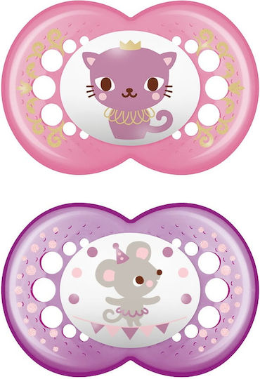 Mam Orthodontic Pacifiers Silicone Cat - Pink/Purple for 16+ months 2pcs