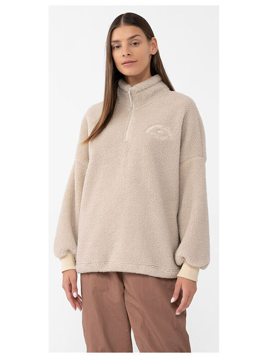 4F Damen Sportlich Vlies Bluse Langärmelig Beige