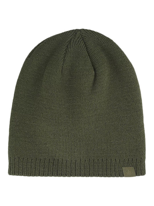 4F Beanie Unisex Σκούφος Πλεκτός σε Χακί χρώμα