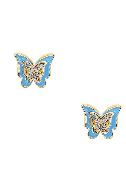 JewelStories Cutie Butterflies Vergoldet Kinderohrringe Nieten Schmetterlinge aus Silber Gold-Blue