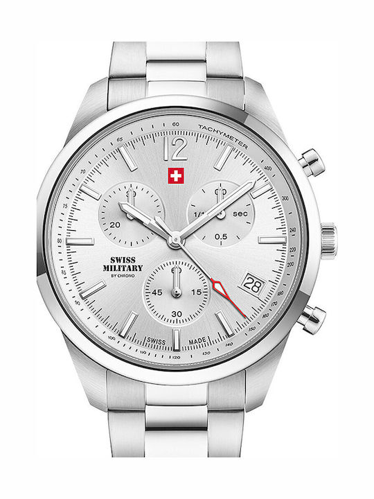 Swiss Military by Chrono Мъжки часовник 42мм Хронограф На батерия Сребърен Метална гривна