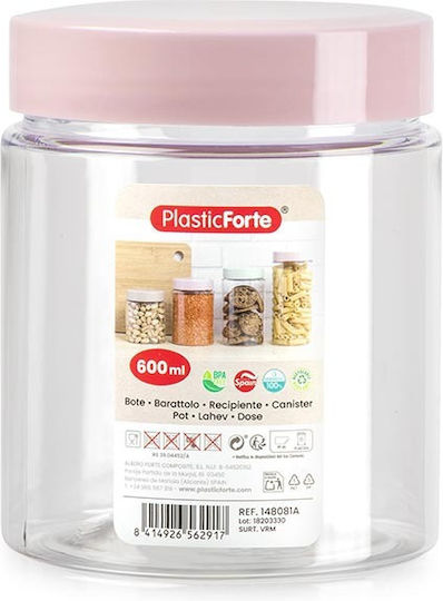 Plastic Forte Allgemeine Verwendung Lebensmittelglas mit Kunststoffdeckel Rosa 600ml 1Stück
