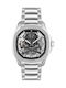 Philipp Plein Skeleton Herrenuhr 42mm Automatisch mit Silbernem Metall-Armband
