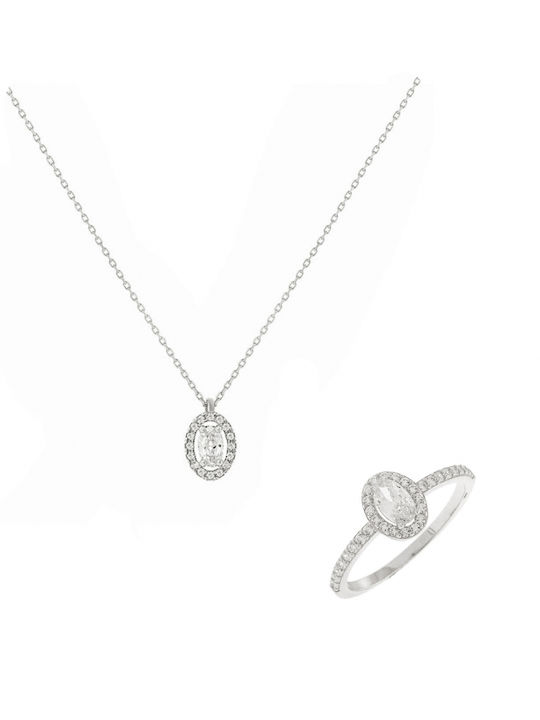 Art d or Set mit Halskette & Ring aus Weißgold 14K mit Steinen