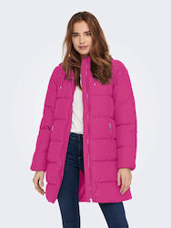 Only Women's Short Puffer Jacket for Spring or Autumn Fuchsia