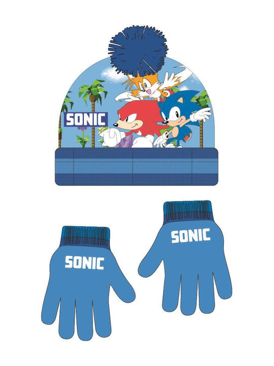 Sonic Подредба Детска Шапка с Ръкавици Плетена Синя