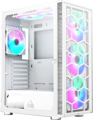 Montech X3 Glass Gaming Midi Tower Computer Case with Window Panel and RGB Lighting White