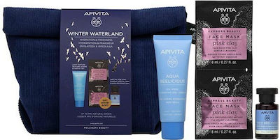 Apivita Winter Waterland (Light Texture) Hautpflegeset für Feuchtigkeitsspendend mit Gesichtsmaske , Lotion , Gesichtscreme & Kulturtasche 40ml