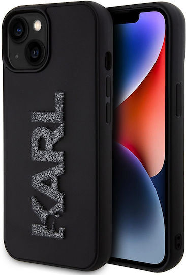 Karl Lagerfeld 3d Logo Glitter Umschlag Rückseite Kunststoff Schwarz (iPhone 15)