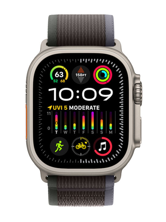 Apple Watch Ultra 2 Titanium 49mm Waterproof with eSIM and Heart Rate Monitor Blue Black Trail Loop M L