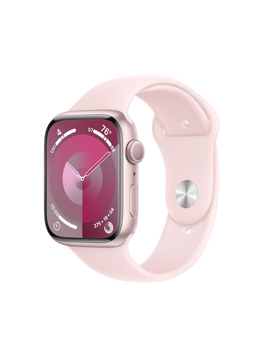 Apple Watch Series 9 Aluminium 45mm Αδιάβροχο με Παλμογράφο (Pink με Light Pink Sport Band (S/M))