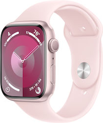 Apple Watch Series 9 Aluminium 45mm Waterproof with Heart Rate Monitor (Pink with Light Pink Sport Band (M/L))
