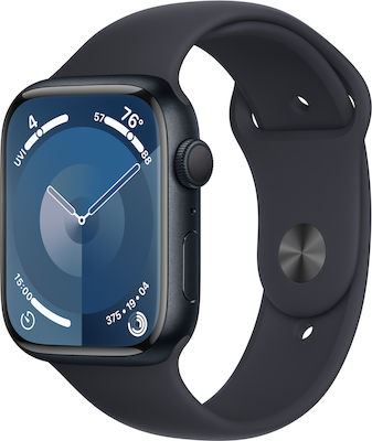 Apple Watch Series 9 Aluminium 45mm Αδιάβροχο με Παλμογράφο (Midnight με Midnight Sport Band (S/M))