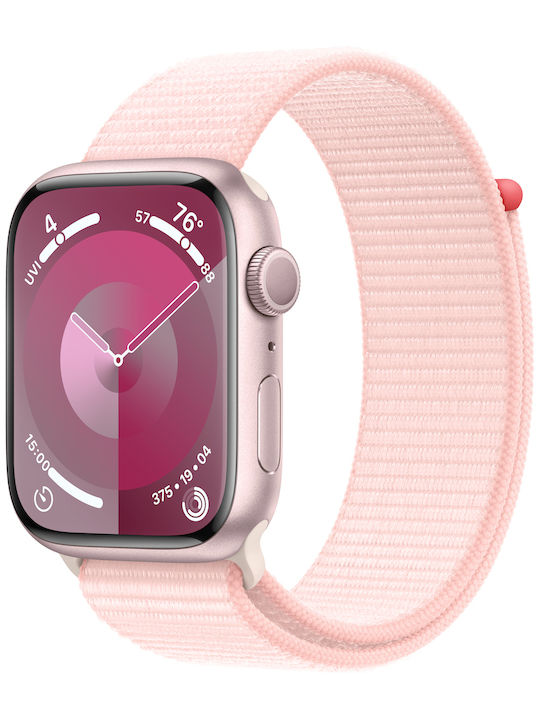 Apple Watch Series 9 Aluminium 45mm Waterproof with Heart Rate Monitor (Pink with Light Pink Sport Loop)