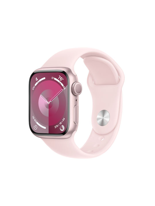 Apple Watch Series 9 Aluminium 41mm Αδιάβροχο με Παλμογράφο (Pink με Light Pink Sport Band (M/L))