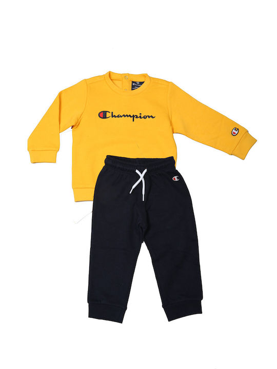 Champion Kids Sweatpants Set Yellow 2pcs Crewneck Suit