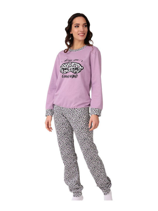 Lydia Creations Winter Damen Pyjama-Set Lila