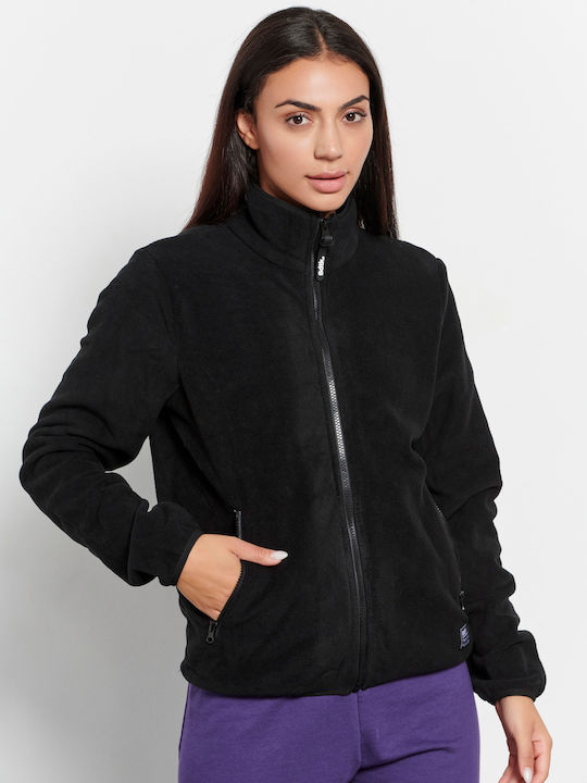 BodyTalk Fleece Γυναικεία Ζακέτα με Φερμουάρ σε Μαύρο Χρώμα