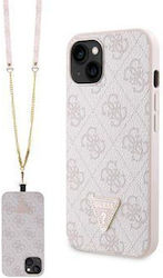 Guess Strass Triangle Metal Logo Back Cover Πλαστικό με Λουράκι Ροζ (iPhone 15)