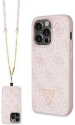 Guess Strass Triangle Metal Logo Back Cover Πλαστικό με Λουράκι Ροζ (iPhone 15 Pro)