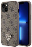 Guess Strass Triangle Metal Logo Umschlag Rückseite Kunststoff Braun (Apple iPhone 15)