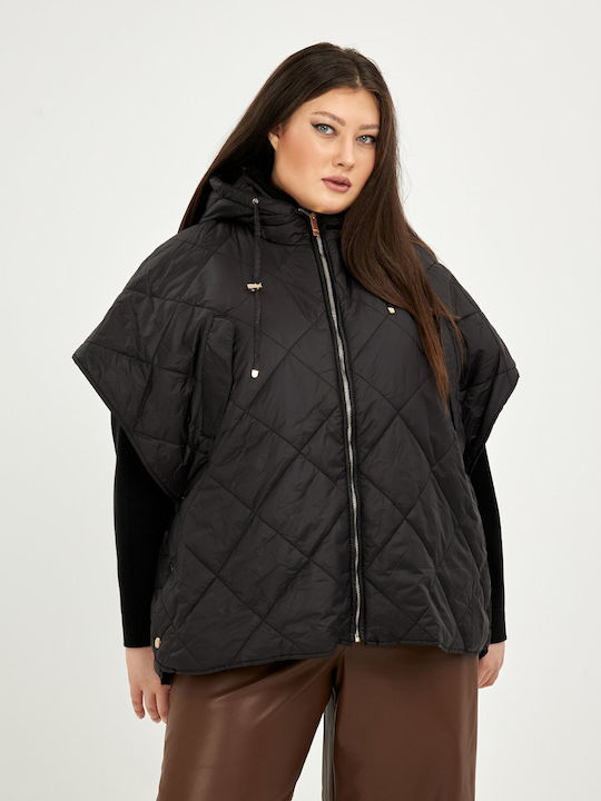 Mat Fashion Women's Short Puffer Jacket for Winter with Hood Black