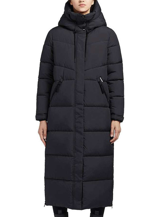 Khujo Women's Long Puffer Jacket for Winter with Hood Black
