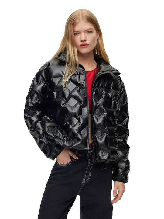 Hugo Boss Kurz Damen Puffer Jacke für Winter Schwarz