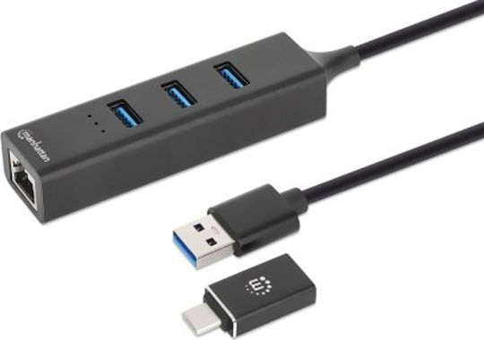 Manhattan Hub 3 Θυρών USB 3.0 με σύνδεση USB-A / USB-C