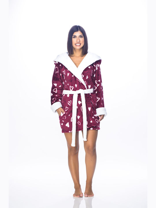 Koyote Women's Winter Fleece Pajama Robe Burgundy ΚΓ