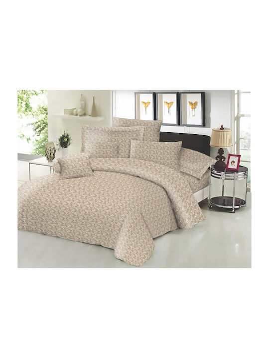Le Blanc Cotton Line Printed Fern Super Double Bed Sheet with Rubber Band 160x200x22cm Beige