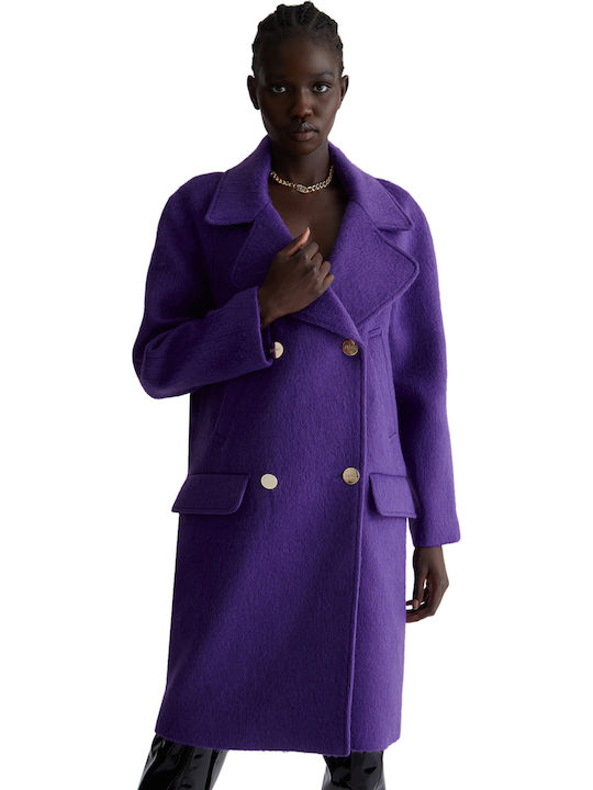 Cappotto Γυναικείο Μωβ Παλτό Oversized με Κουμπιά