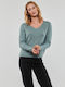 Damen Langarm Pullover mit V-Ausschnitt Grün