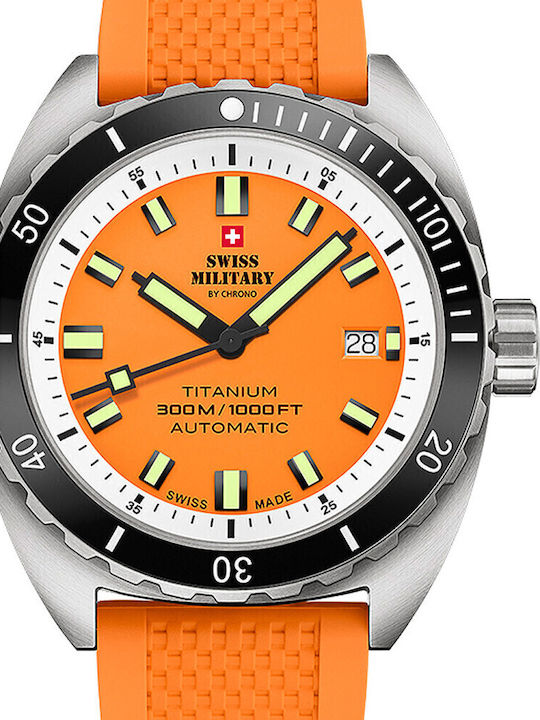 Swiss Military by Chrono Diver Men's Watch 42mm Automatic with Silver Rubber Strap