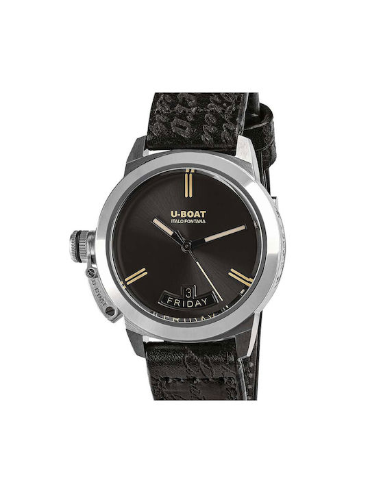 U-Boat Classico Ανδρικό Ρολόι 40mm Αυτόματο με Ασημί Δερμάτινο Λουράκι