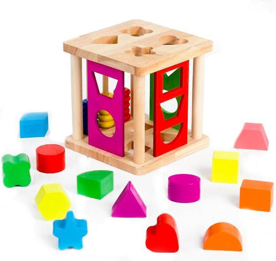 Marionette Wooden Toys Jucărie de Sortare a Formelor Cub cu forme și culori din Lemn pentru 12++ Luni