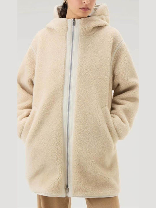 Woolrich Women's Short Parka Jacket Double Sided for Winter Beige