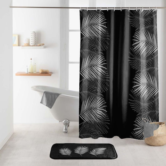 PanOikos Fabric Shower Curtain 180x200cm Black with Silver