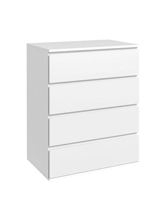 Wooden & Metallic Chest of Drawers with 4 Drawers White 60x40x80cm