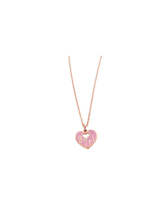 Ekan Necklace with design Heart from Rose Gold 14K with Diamond