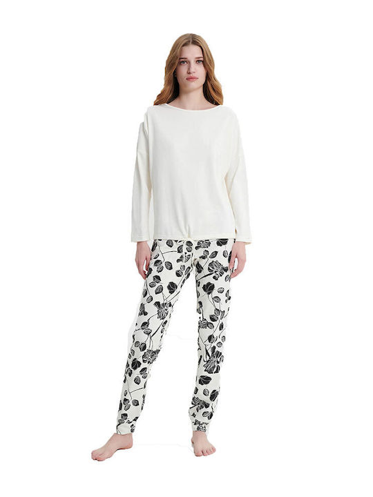 Vamp Winter Damen Pyjama-Set Baumwolle Weiß
