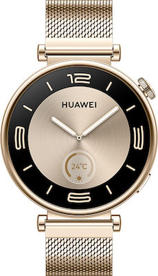 Huawei Watch GT 4 Stainless Steel 41mm Waterproof with Heart Rate Monitor (Light Gold Milanese Strap)