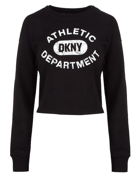 DKNY Logo Μακρυμάνικο Γυναικείο Πουλόβερ Βαμβακερό Μαύρο