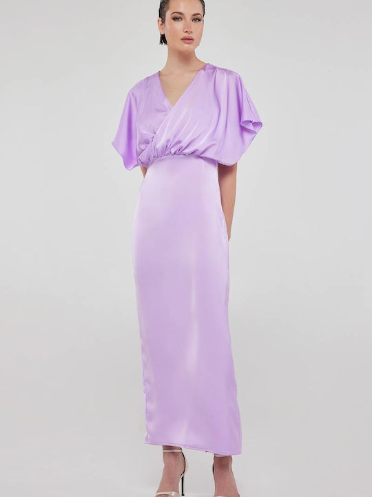 Mind Matter Summer Maxi Evening Dress Satin Wrap Purple