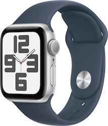 Apple Watch SE 2023 Aluminium 40mm Waterproof with Heart Rate Monitor (Silver with Storm Blue Sport Band (S/M))