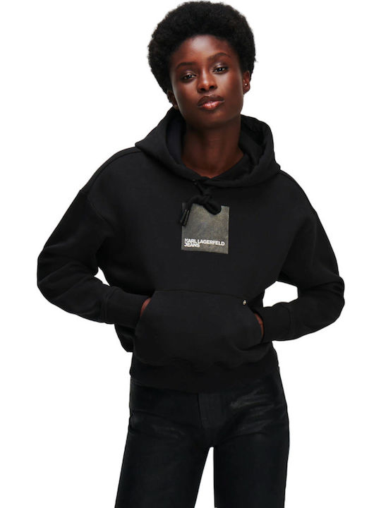 Long Women's Sweatshirt Hooded Black