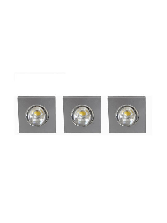 Square Metallic Recessed Spot with Integrated LED and Natural White Light White 3x3cm.